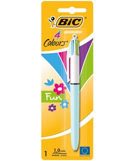 Bic 4 Colours Fun Boligrafo de Bola Retractil - Punta Media de 1.0mm - Tinta con Base de Aceite - Tinta de Colores: Rosa, Morado