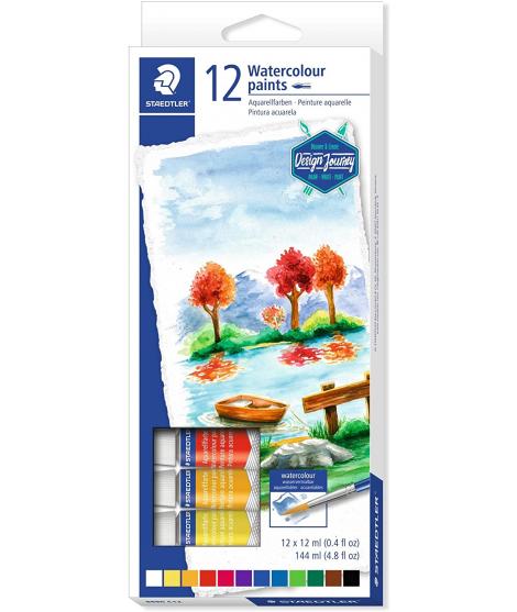 Staedtler Pack de 12 Tubos de Acuarela 12ml - Colores Brillantes  - Usar en Papel Acuarela o Cartulina - Colores Surtidos