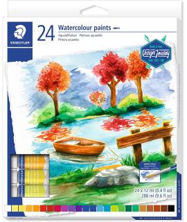 Staedtler Pack de 24 Tubos de Acuarela 12ml - Colores Brillantes  - Usar en Papel Acuarela o Cartulina - Colores Surtidos