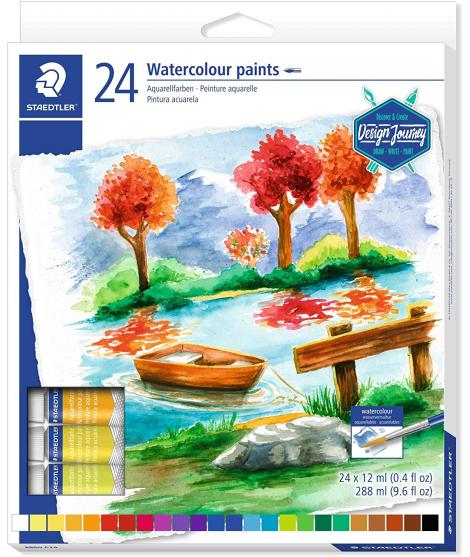 Staedtler Pack de 24 Tubos de Acuarela 12ml - Colores Brillantes  - Usar en Papel Acuarela o Cartulina - Colores Surtidos