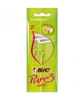 Bic Pure 3 Lady Pack de 2 Maquinillas de Depilacion Desechables de 3 Hojas - Tira Lubricante con Aloe Vera