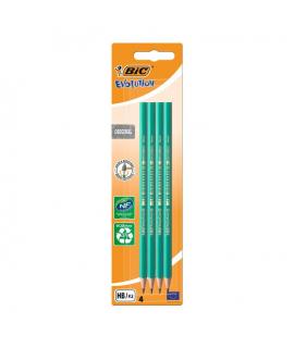 Bic Evolution Pack de 4 Lapices de Grafito Hexagonal - Mina HB Ultrarresistente - Sin Madera - No se Astilla