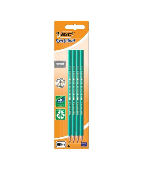 Bic Evolution Pack de 4 Lapices de Grafito Hexagonal - Mina HB Ultrarresistente - Sin Madera - No se Astilla