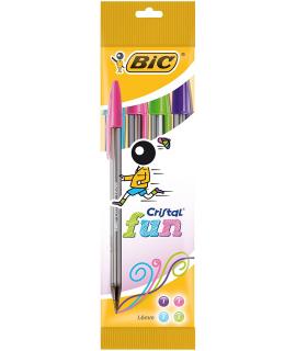 Bic Cristal Fun Pack de 4 Boligrafos de Bola - Punta Redonda de 1.6mm - Trazo 0.42mm - Tinta con Base de Aceite - Colores Surtid