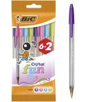 Bic Cristal Fun 6+2 Pack de 8 Boligrafos de Bola - Punta Redonda de 1.6mm - Trazo 0.42mm - Tinta con Base de Aceite - Colores Su