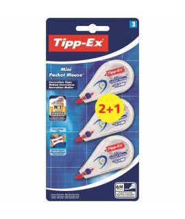 Tipp-Ex Mini Pocket Mouse 2+1 Pack de 3 Cintas Correctoras 5mm x 6m - Resistente - Escritura Instantanea (Blister)