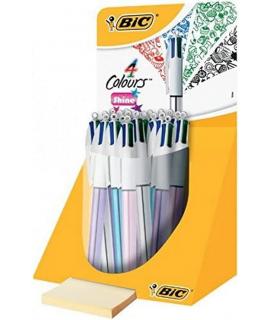 Bic 4 Colours Shine Expositor de 20 Boligrafos de Bola Retractil - Punta Media de 1.0mm - Tinta con Base de Aceite - Cuerpo de C
