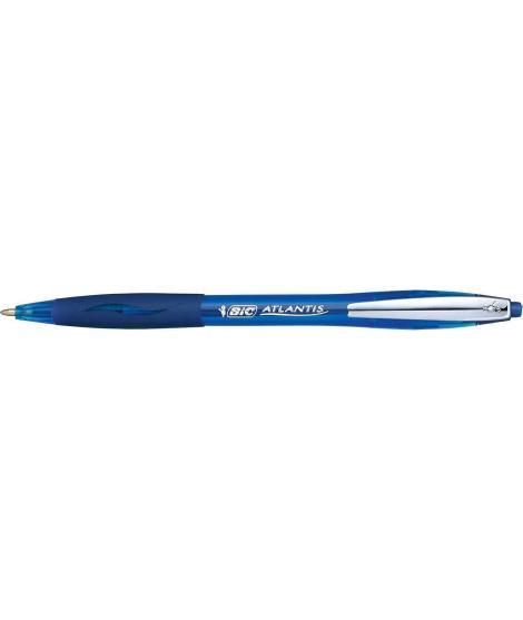 Bic Atlantis Soft Boligrafo Retractil con Clip Metalico - Punta de 1mm - Cuerpo Transparente con Grip - Color Azul
