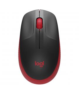 Logitech M190 Full Size Raton Inalambrico USB 1000dpi - 3 Botones - Gran Tamaño - Uso Ambidiestro - Color Negro/Rojo