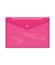 Dohe Sobre con Cierre de Broche - Tamaño Folio Plus Apaisado - Polipropileno Cristal Transparente 150 Micras - Color Rosa