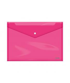 Dohe Sobre con Cierre de Broche - Tamaño Folio Plus Apaisado - Polipropileno Cristal Transparente 150 Micras - Color Rosa