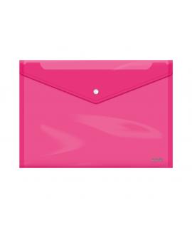 Dohe Sobre con Cierre de Broche - Tamaño Folio Plus Apaisado - Polipropileno Cristal Transparente 150 Micras - Color Rosa
