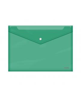 Dohe Sobre con Cierre de Broche - Tamaño Folio Plus Apaisado - Polipropileno Cristal Transparente 150 Micras - Color Verde