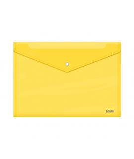 Dohe Sobre con Cierre de Broche - Tamaño Folio Plus Apaisado - Polipropileno Cristal Transparente 150 Micras - Color Amarillo