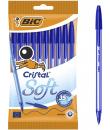 Bic Cristal Soft Pack de 10 Boligrafos de Bola - Punta Media de 1.2mm - Trazo 0.45mm - Escritura mas Fluida - Color Azul