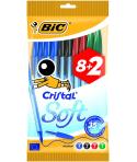 Bic Cristal Soft Pack de 10 Boligrafos de Bola - Punta Media de 1.2mm - Trazo 0.45mm - Escritura mas Fluida - Colores Surtidos