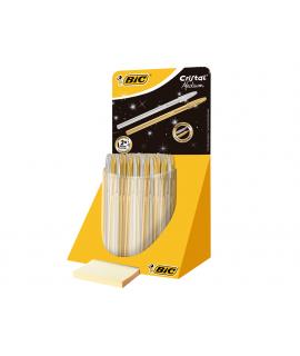 Bic Cristal Linea Celebration Expositor de 40 Boligrafos de Bola con Cuerpo Dorado y Plateado - Punta Media de 1.0mm - Tinta con