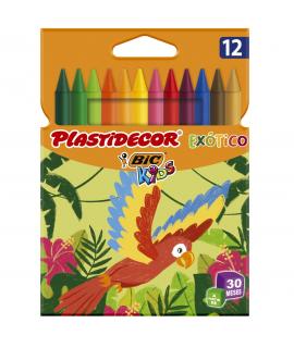 Bic Kids Plastidecor Caja de 12 Lapices de Cera - Colores Exoticos - Extraresistentes - Facil de Sacar Punta - No Mancha