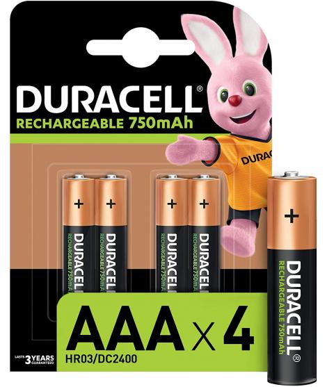 Duracell Pilas Recargables NiHM AAA HR03 1.2V 750mAh - Precargadas - 4 Unidades