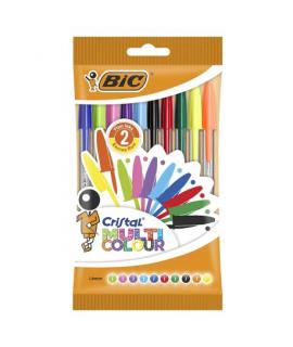 Bic Cristal Multicolour Pack de 10 Boligrafos de Bola - Punta Redonda de 1.6mm - Trazo 0.42mm - Tinta con Base de Aceite -