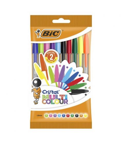 Bic Cristal Multicolour Pack de 10 Boligrafos de Bola - Punta Redonda de 1.6mm - Trazo 0.42mm - Tinta con Base de Aceite -