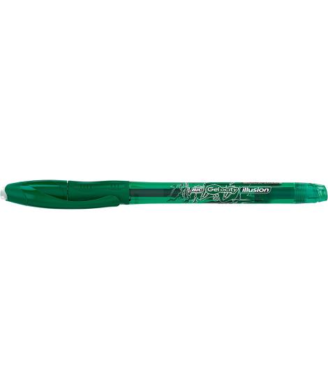 Bic Gel-ocity Illusion Boligrafo de Tinta Gel Borrable - Punta Media de 0.7mm - Recargable - Grip de Goma - Clip de Plastico - C