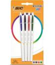 Bic Cristal Up Pack de 4 Boligrafos de Bola - Punta Redonda de 1.2mm - Trazo 0.6mm - Tinta con Base de Aceite - Cuerpo Blanco - 