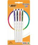 Bic Cristal Up Pack de 4 Boligrafos de Bola - Punta Redonda de 1.2mm - Trazo 0.6mm - Tinta con Base de Aceite - Cuerpo Blanco - 