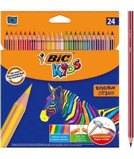 Bic Kids Evolution Stripes Caja de 24 Lapices de Colores surtidos - Fabricados en Resina - Punta Ultraresistente - Mina Pigmenta