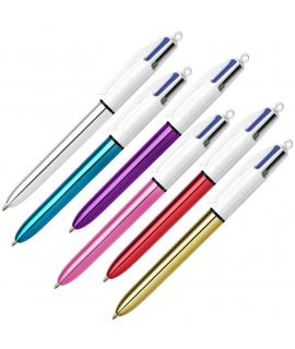 Bic 4 Colours Shine Boligrafo de Bola Retractil - Punta Media de 1.0 mm - Tinta con Base de Aceite - Diseño Metalizado en Colore