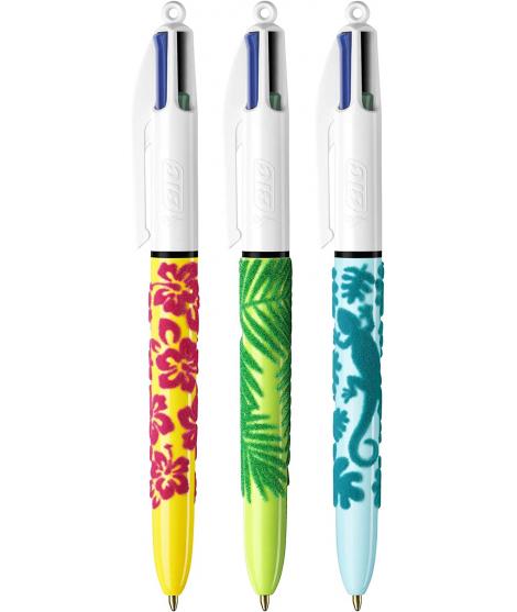 Bic 4 Colours Velours Expositor de 30 Boligrafos de Bola Retractiles - Punta Media de 1.0 mm - Tinta con Base de Aceite - Diseño