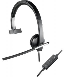 Logitech H650E Auriculares Mono con Microfono USB - Microfono Plegable - Almohadilla Acolchada - Controles en Cable - Color Negr