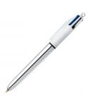 Bic 4 Colours Shine Boligrafo de Bola Retractil - Punta de 1mm - Trazo de 0.4mm - Tinta con Base de Aceite - Cuerpo Plata/Blanco