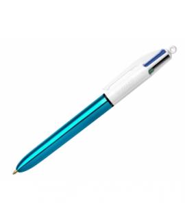 Bic 4 Colours Shine Boligrafo de Bola Retractil - Punta de 1mm - Trazo de 0.4mm - Tinta con Base de Aceite - Cuerpo Azul