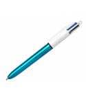 Bic 4 Colours Shine Boligrafo de Bola Retractil - Punta de 1mm - Trazo de 0.4mm - Tinta con Base de Aceite - Cuerpo Azul Metaliz