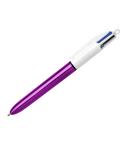 Bic 4 Colours Shine Boligrafo de Bola Retractil - Punta de 1mm - Trazo de 0.4mm - Tinta con Base de Aceite - Cuerpo Morado Metal