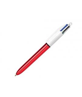 Bic 4 Colours Shine Boligrafo de Bola Retractil - Punta de 1mm - Trazo de 0.4mm - Tinta con Base de Aceite - Cuerpo Rojo