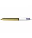Bic 4 Colours Shine Boligrafo de Bola Retractil - Punta de 1mm - Trazo de 0.4mm - Tinta con Base de Aceite - Cuerpo Oro/Blanco -