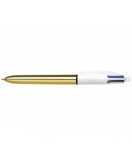 Bic 4 Colours Shine Boligrafo de Bola Retractil - Punta de 1mm - Trazo de 0.4mm - Tinta con Base de Aceite - Cuerpo Oro/Blanco -