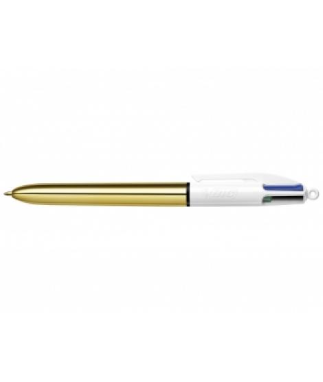 Bic 4 Colours Shine Boligrafo de Bola Retractil - Punta de 1mm - Trazo de 0.4mm - Tinta con Base de Aceite - Cuerpo Oro/Blanco -