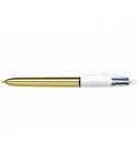 Bic 4 Colours Shine Boligrafo de Bola Retractil - Punta de 1mm - Trazo de 0.4mm - Tinta con Base de Aceite - Cuerpo Oro/Blanco -