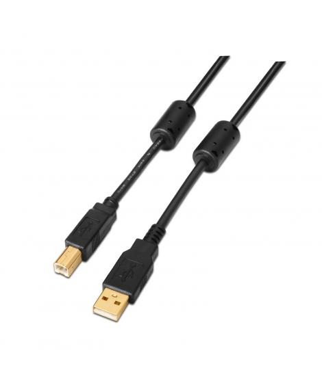 Aisens Cable USB 2.0 Impresora Super Alta Calidad con Ferrita - Tipo A Macho a Tipo B Macho - 2.0m - Color Negro