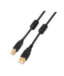 Aisens Cable USB 2.0 Impresora Super Alta Calidad con Ferrita - Tipo A Macho a Tipo B Macho - 2.0m - Color Negro