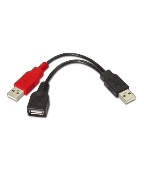 Aisens Cable USB 2.0+Alimentacion - Tipo A/M+A Alimentacion/M-A Hembra - 15cm - Color Negro