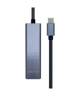 Aisens Conversor USB3.1 GEN1 USB-C a Ethernet GIGABIT 10/100/1000 MBPS + HUB 3xUSB3.0 - 15cm - Color Gris