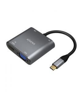 Aisens Conversor USB-C a VGA/HDMI 4K/USB3.0/USB-C PD - USB-C/M-VGA/H-HDMI/H-USB-A/H-USB-C/H - 15CM - Color Gris