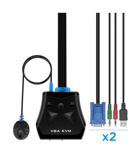 Aisens Conmutador KVM VGA USB 1U-2PC+Cable - Color Negro