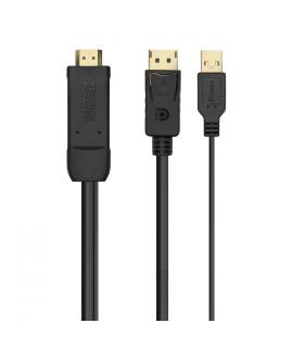 Aisens Cable Conversor Activo HDMI 2.0 + USB ALIM. a DisplayPort V1.2 - HDMIM-USBM-DPM - 1.8M - Color Negro