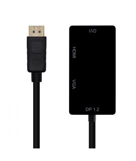 Aisens Conversor Displayport V1.2 a VGA/DVI/HDMI - DP 1.2/M-VGA/H-DVI/H-HDMI/H 4K - 15cm - Color Negro