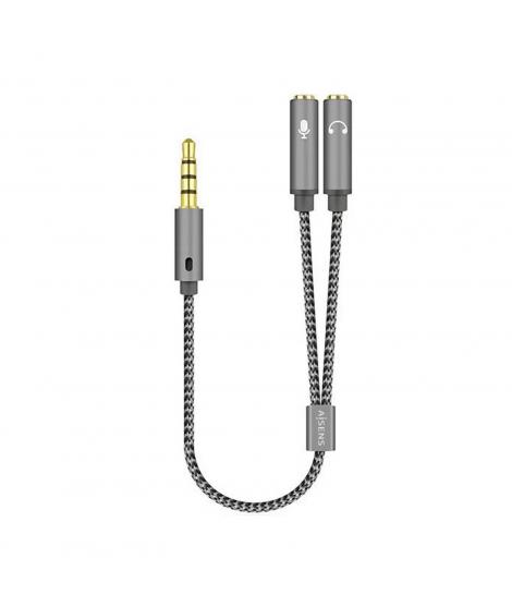 Aisens Cable Adaptador Audio JACK 3.5 4 Pines/M-2xJACK 3.5 3 Pines/H - 25cm - Color Gris